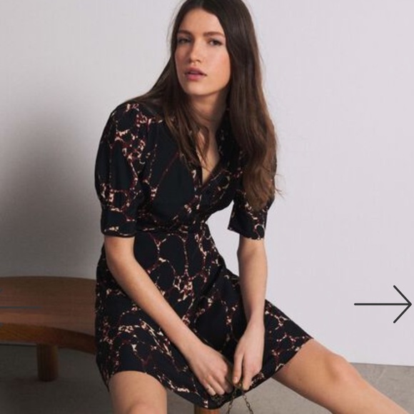 NWT ba&sh Megan Black Print Dress - Picture 4 of 8